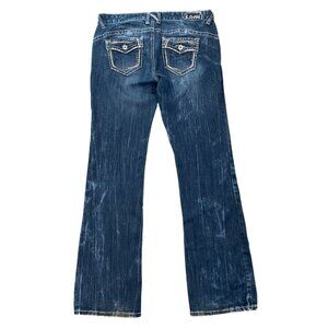 Womens Distressed Mid-Rise Bootcut Jeans Size 11‎ Retro Stretch Boho Festival